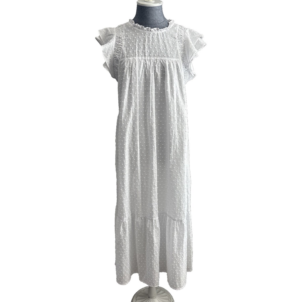 Who What Wear White Cottagecore Midi Dress Sz S Swiss Dot Ruffle Bridal Pockets‎